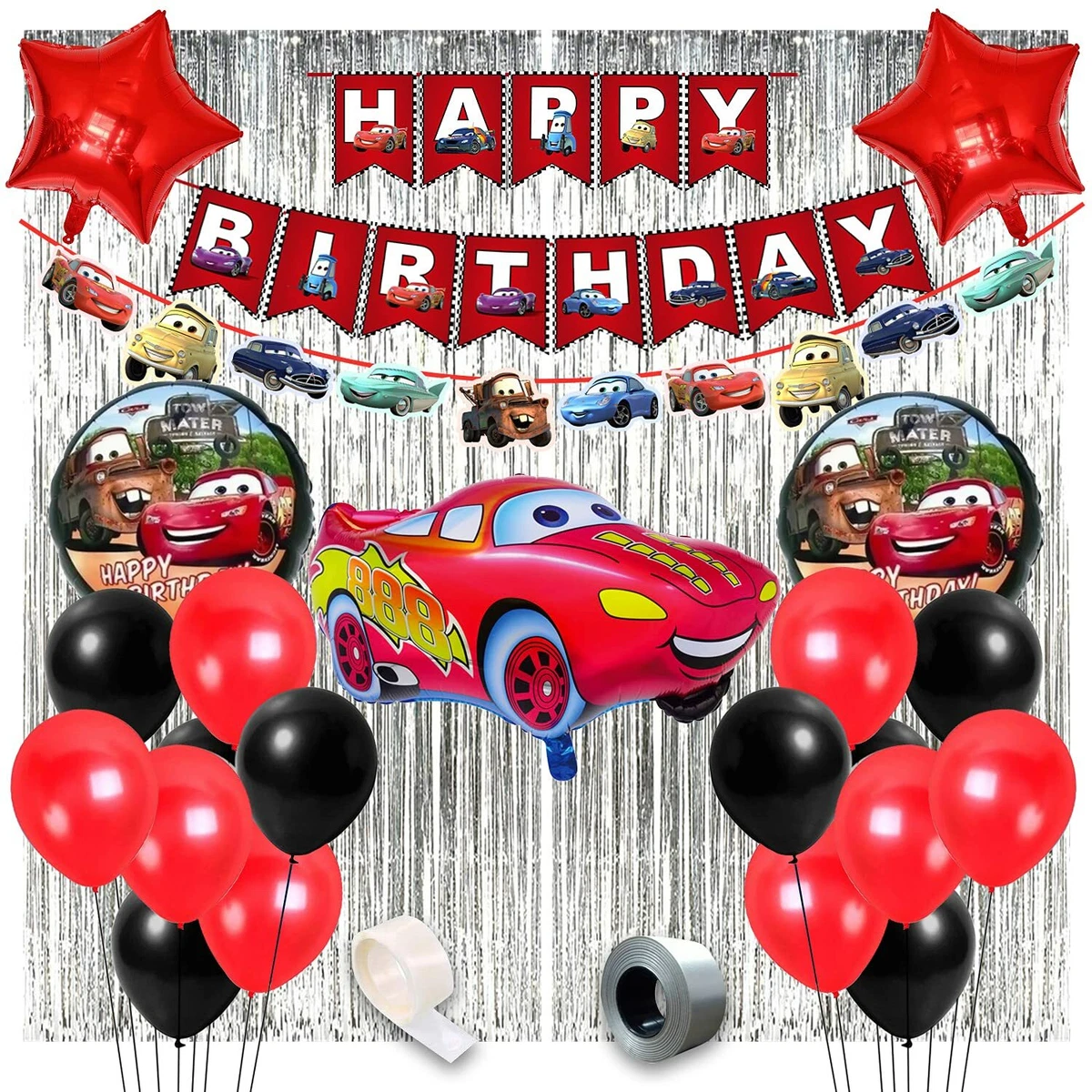 Car Birthday Theme Decorations for Party Supplies 51Pcs Combo Set for Kids  (UD)