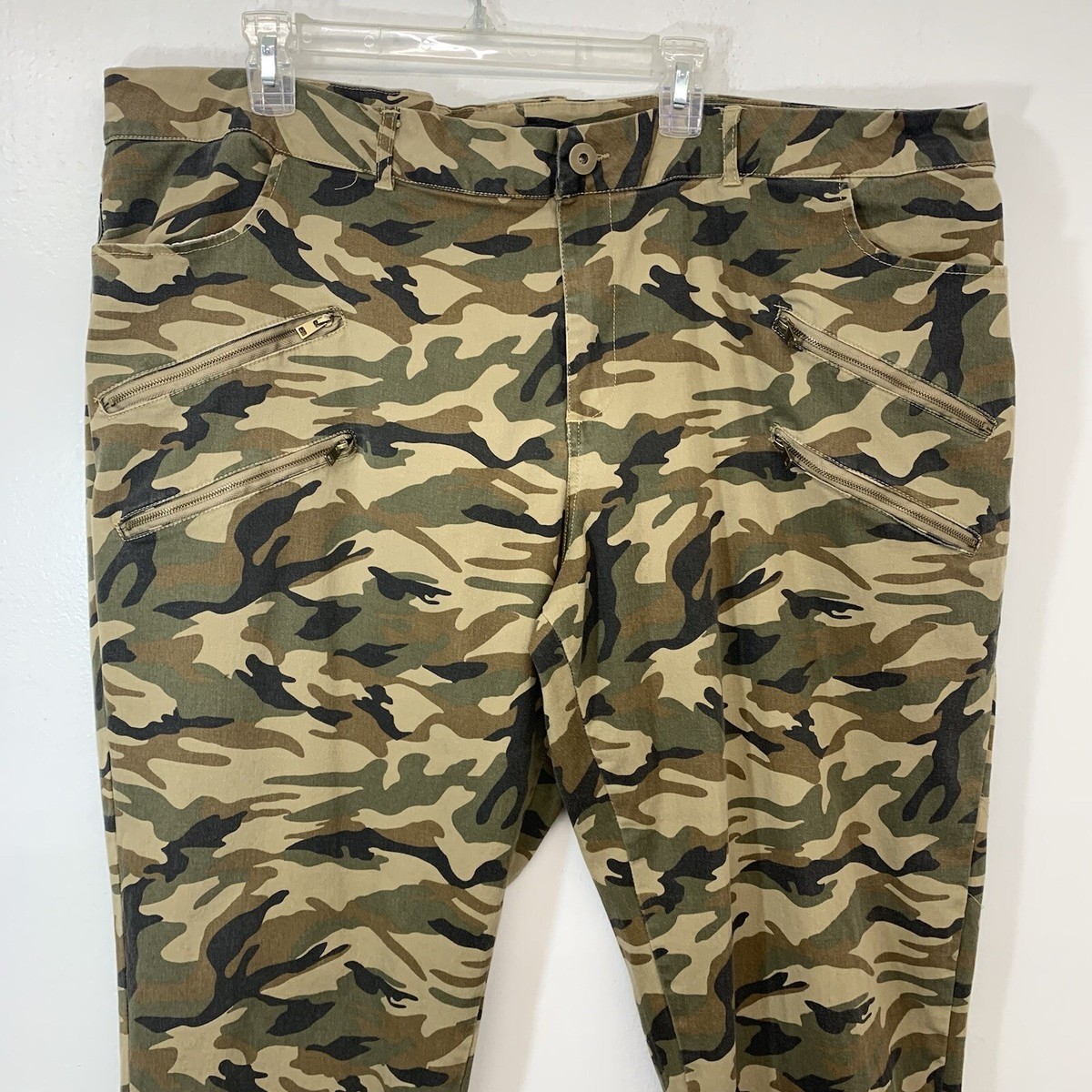 Ashley Stewart Camo Pants Woman 26 Moto Stretch Zip Pockets Brown Green  Tapered