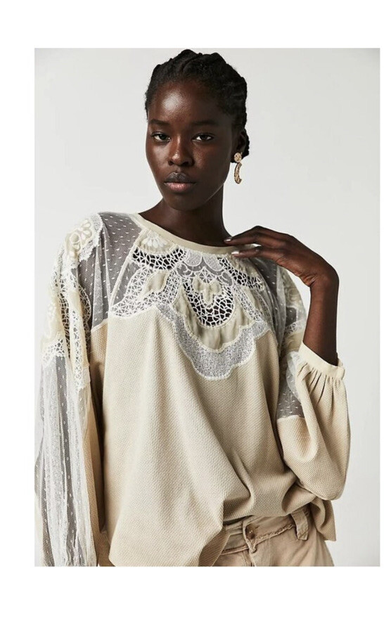 Free People Toni Top Beige Mesh Relaxed Fit Size XLarge | eBay