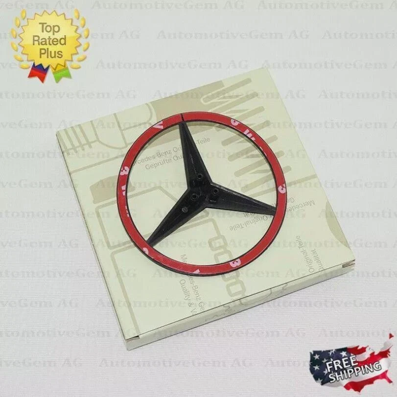 Gloss Black Star Trunk Emblem Rear Lid Badge For W204 C Class Mercedes Sedan AMG - Image 2 of 2
