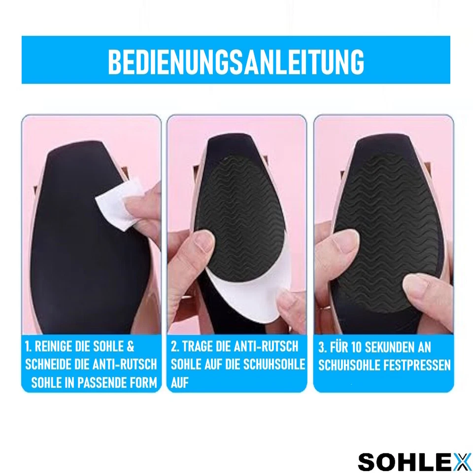 SOHLEX Schuhsohlen Reparatur Set selbstklebend rutschfest DIY Gummisohlen 2er - Bild 4 von 4