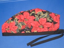 Surgical Scrub Hats caps Christmas Red poinsettia