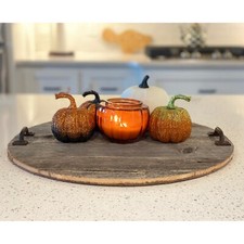 DecoHaus 18-inch Rustic Round Wood Tray