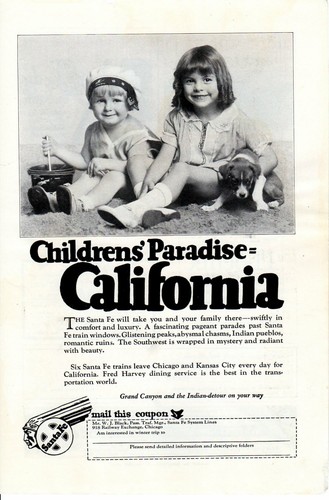 Vintage Print Reklame 1928 Zug Santa Fe Kinder Paradies Hund Kalifornien - Bild 1 von 2