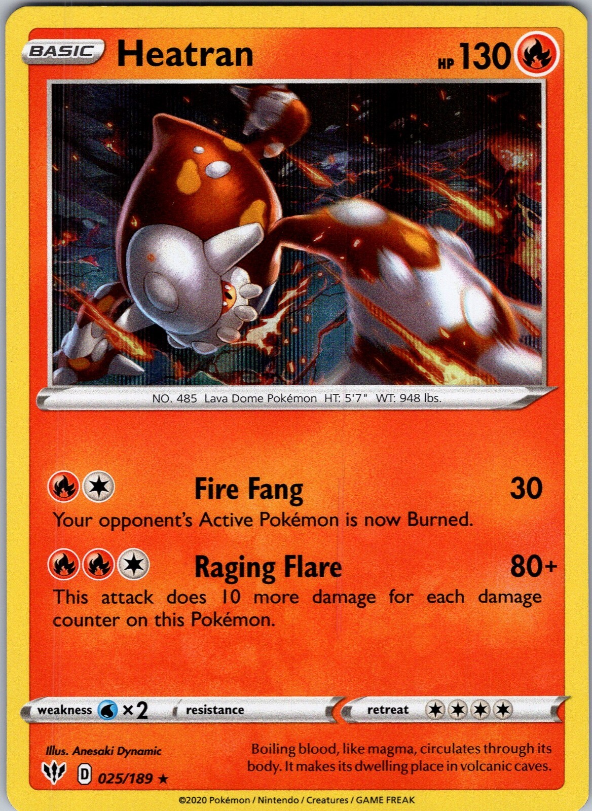 Pokemon TCG Heatran Sword & Shield Darkness Ablaze 025/189 Holo Rare Card NM