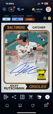 Topps BUNT DIGITAL Heritage 2023 ADLEY RUTSCHMAN RC Signature Gold Cup 307cc