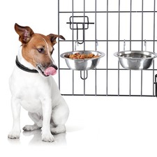 Set of 2 Stainless-Steel Dog Bowls - Cage, Kennel, and Crate Hanging Pet Bowl...