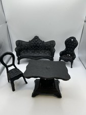 Vintage Cast Iron Dollhouse Furniture Sofa Settee Chair Black