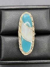 Vintage Sterling Silver Turquoise Mother Pearl Ring 8 Grams Size 6.5 A2