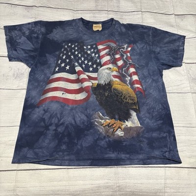 Vintage Y2K The Mountain Mens Size  XL Eagle Flag T-Shirt Distressed/Thrashed