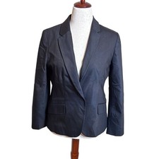 Chico's black lapel blazer lined with white polka dots office career Sz 1 US Med