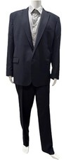 Ermenegildo Zegna Cloth 2 Piece Suit Classic Saks Navy Blue Wool Silk Italy 48 R
