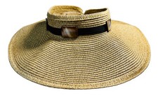 Women s Straw Sun Visor Hat Wide Brim Beach Resort Casual Black Band Shell