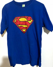 Superman Logo Graphic T-Shirt Men's L Blue Crew Neck Short Sleeve Comics Tee
