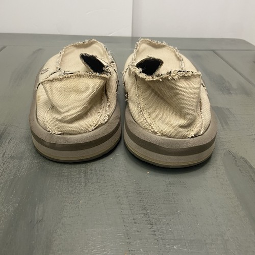 Sanuk Mens Shoes Slip On Loafer Size 8 Tan Beige Hemp Vagabond Distressed Surfer - Picture 3 of 11
