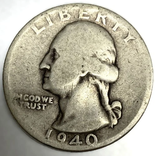 1940 P Washington 90% Silver Quarter Circulated Condition 25c US Coin - 2866