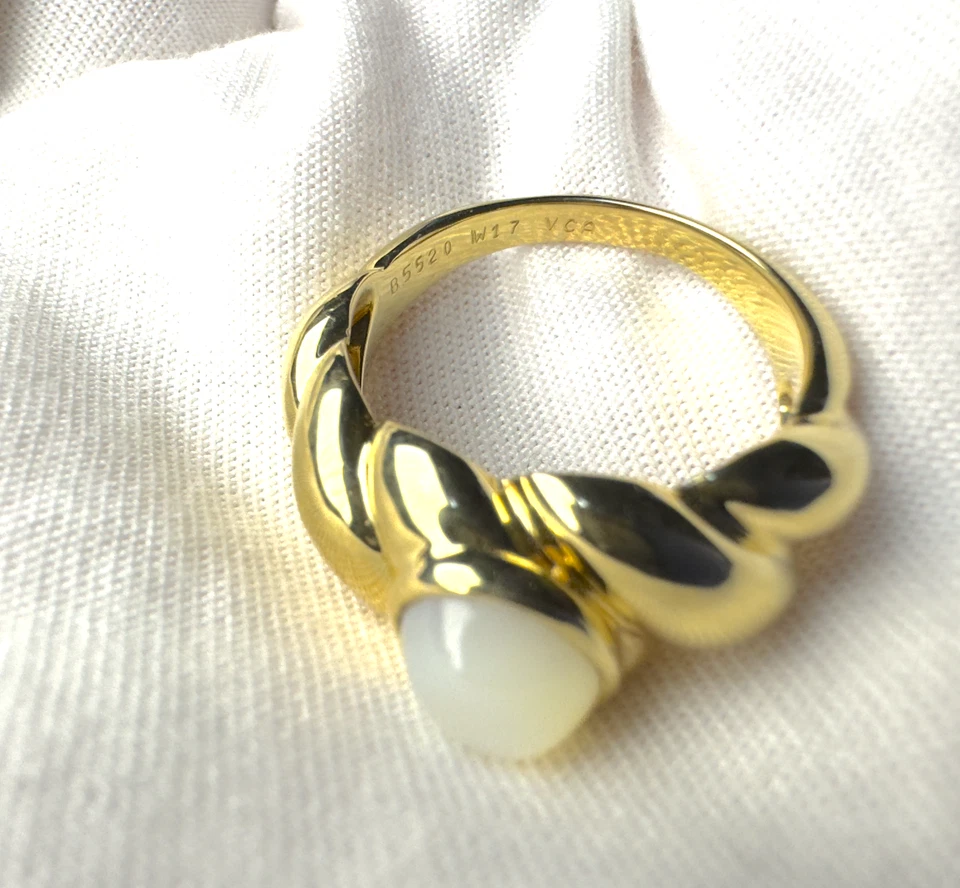Vintage Van Cleef & Arpels Cabochon Perlmutt 18k Gelbgold Twist Ring - Bild 2 von 4