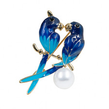 Blue Bird Brooch Pin Enamel Love Birds with Pearl Elegant Animal Jewelry Gift UK