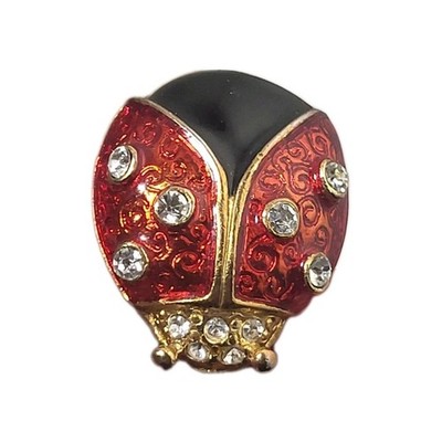 Vintage Gold Tone Ladybug Rhinestone Black White Red Brooch Pin Enamel