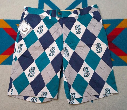 NWT Seattle Mariners Loudmouth Argyle Golf Shorts Chino Size 36 Inseam 11" NEW - Picture 1 of 5