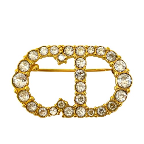 Christian Dior Brooch Clair D Lune Rhinestones Metal Gold