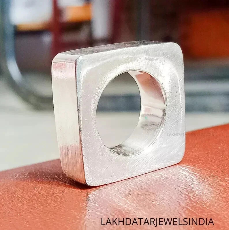Rectangle Handmade Ring Solid 925 Sterling Silver Heavy Wide Band Geometric