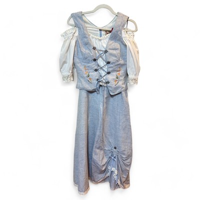 AUTHENTIC Blue & White Lederhosen Dirndl Set Size S Linen Blend RARE