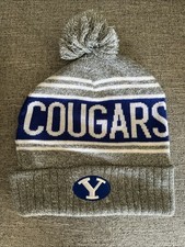 BYU Cougars Beanie Hat Cap Blue Gray One Size Fitted Embroidered Knit Pom NCAA