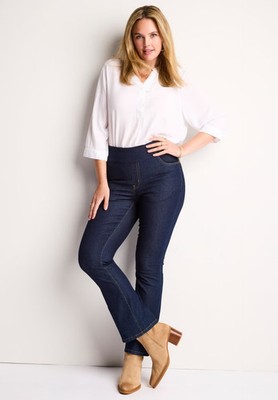Woman Within Plus Size Petite Flex Pull-On Bootcut Gap-Free Stretch Denim Jeans