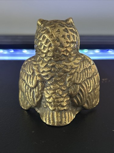 Statuina gufo pesante in ottone massiccio vintage 2 pollici fermacarte gufo - Foto 4 di 10