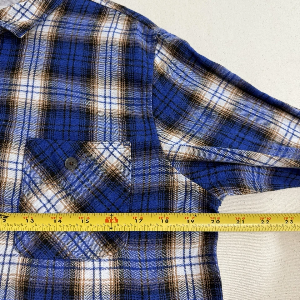 SVRN Sovereign Code Mens Shirt Medium Blue Plaid Flannel Button Up - Image 4 of 4
