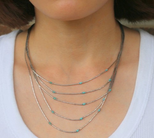 Sterling Silver Turquoise Liquid Silver Multi-Strand Necklace