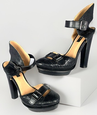 #ad #ad Ann Taylor Womens Lilia Platform Buckle Pump Black Leather Snake Heels 8.5 $228 $39.95