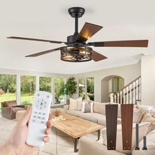 Farmhouse Ceiling Fans with Light, 48 Inch Bedroom Ceiling Fan with Lights, 6...