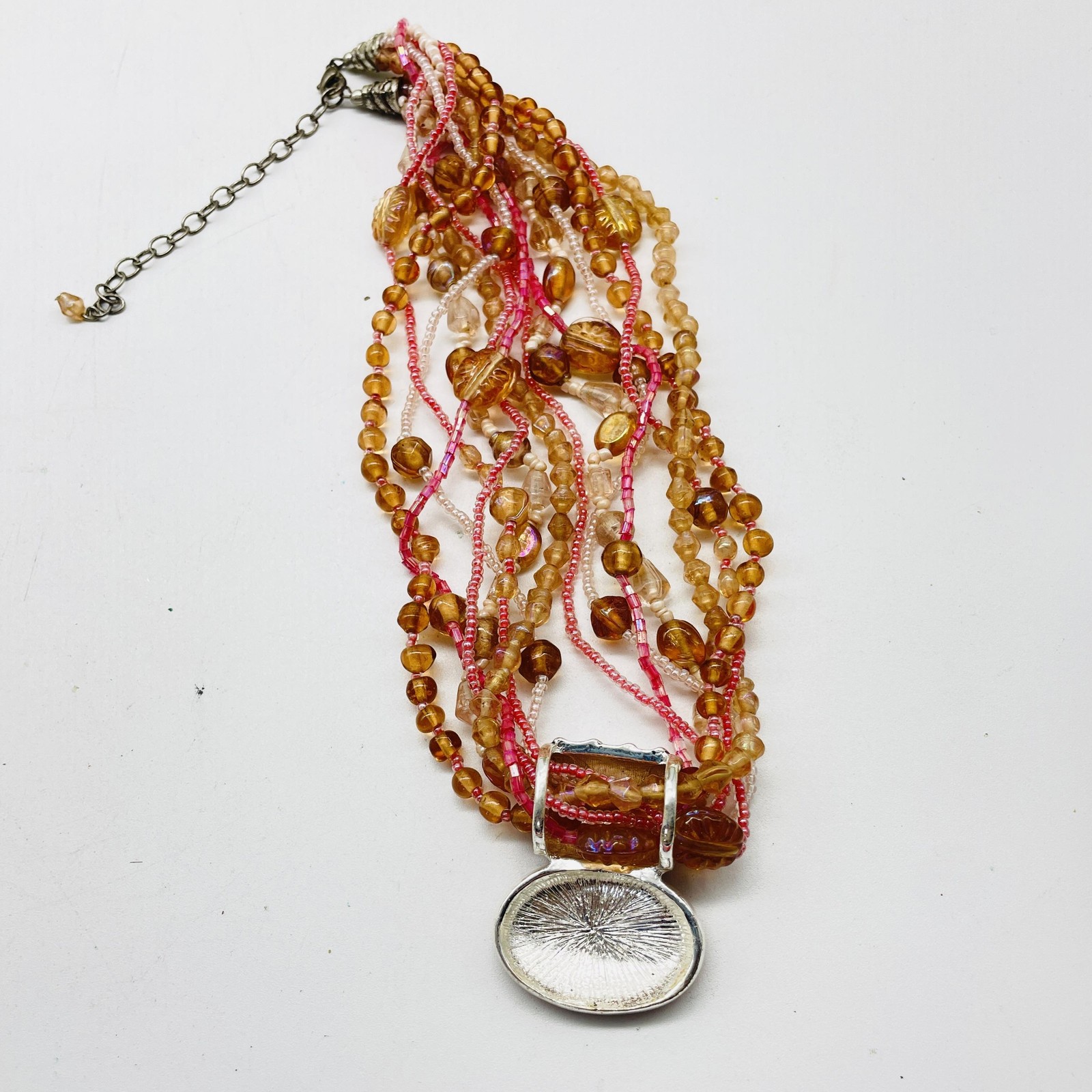 Multistrand Beaded Statement Necklace Pink Orange… - image 4