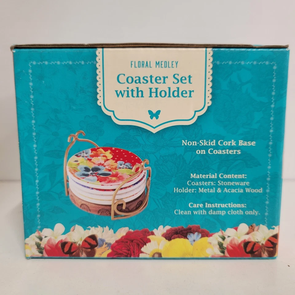 Juego de posavasos The Pioneer Woman floral medley de 5 piezas con soporte Foto 3 de 4