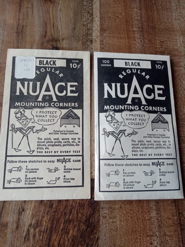 Lot of 2 NuAce Mounting Corners, 1 New, 1 w/ Library Album, On Back RARE 1950's 