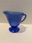 Hazel Atlas Glass ROYAL LACE Cobalt Blue Footed Creamer