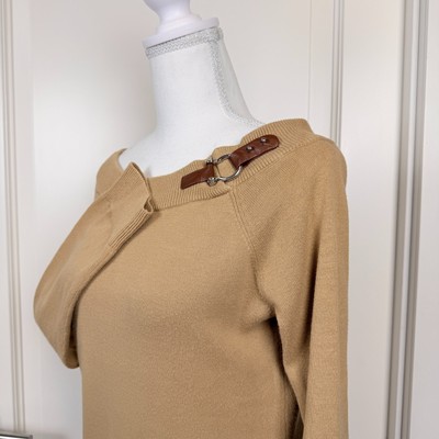 Lauren Ralph Lauren Pullover Damen M hellbraun U-Boot Ausschnitt Leder