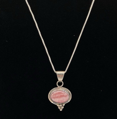 Native American Necklace 18'' Sterling Silver 925 Pink Coral Pendant 5.5g NICE