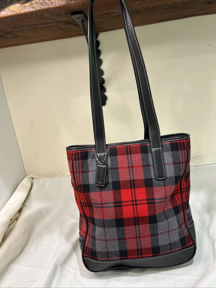 BOLSO DE HOMBRO COACH VINTAGE PARA MUJER ROJO, GRIS LANA A CUADROS H2J-6753 Y2K Foto 2 de 4