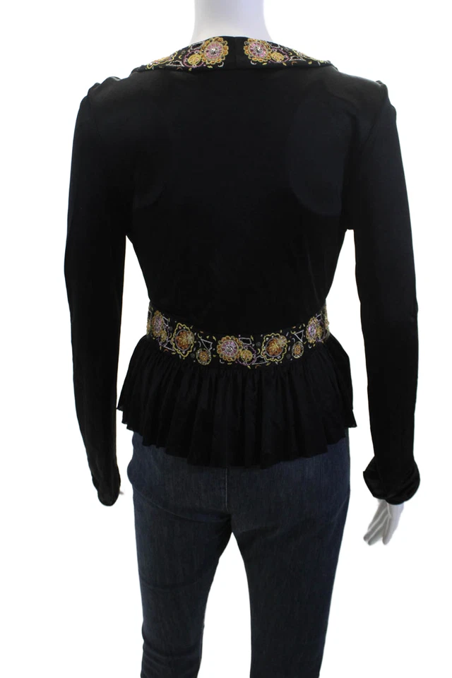 La Rok Women Black Floral V-Neck Bohemian Long Sleeve Blouse Size S - Image 3 of 4