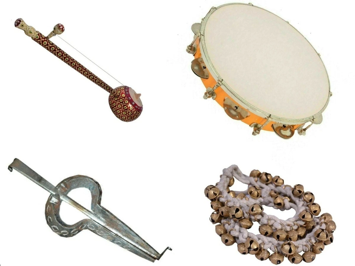 Musical Tumbi Dafli Tambourine Ghungroo Morchang Kirtan Instruments Combo Set