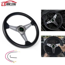 340mm Deep Dish Leather 6 Bolt Steering Wheel with Horn Button Car Sport Racing
