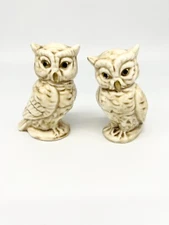 Vintage Norleans Japan Cream Ceramic Owl Pair Set MCM Retro Figurine Decor