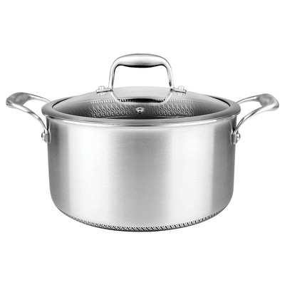 NutriChef NC3PCAS 5 Quart Nonstick Tri Ply Stainless Steel Stew Pot  Glass Lid
