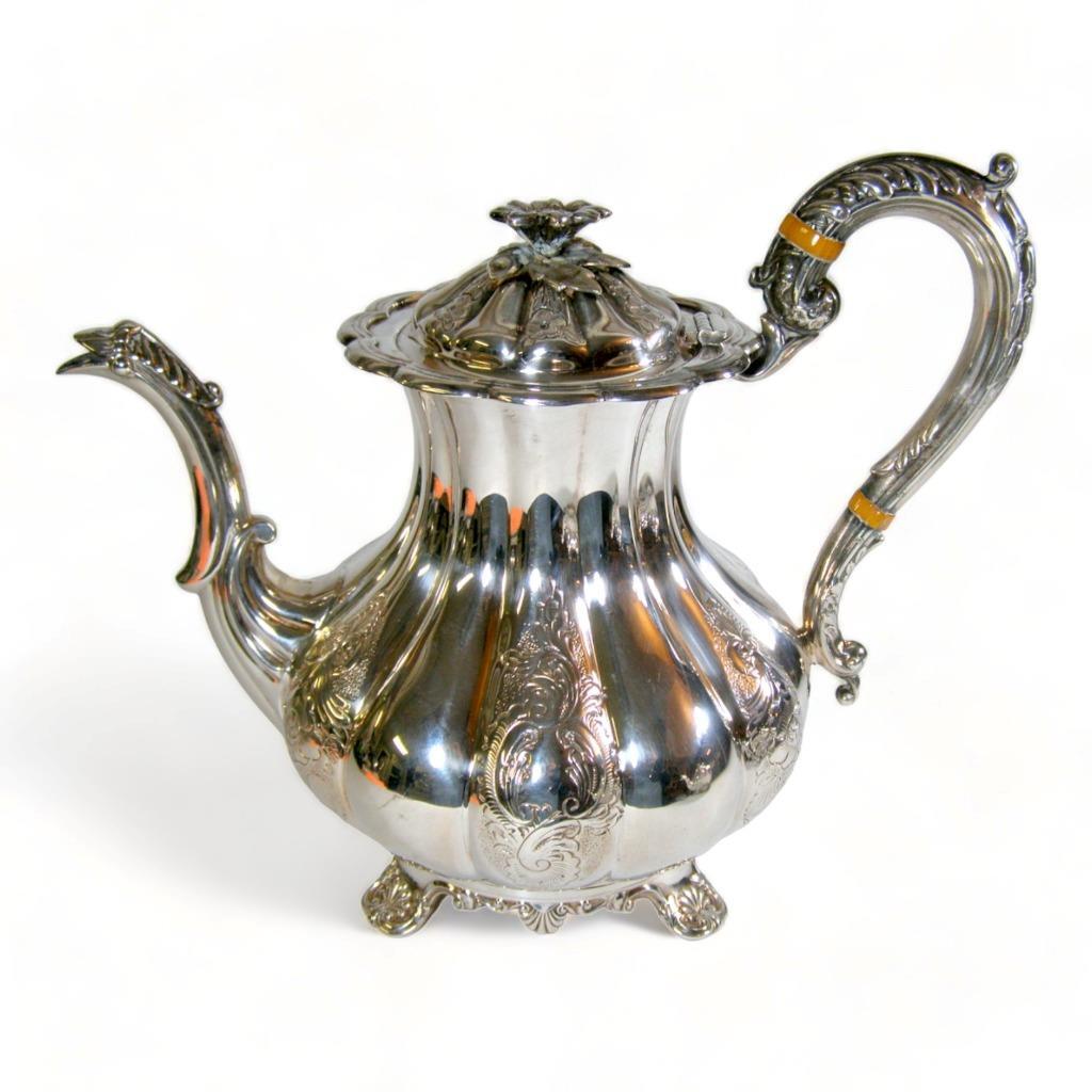 Barker Ellis England Silver Plate Tea Coffee Set Melon