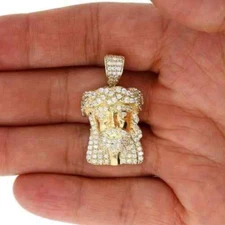 10K Yellow Gold Religious Jesus Head Pendant 1.4" with 2.50CT Gem Detail