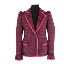 Loveshackfancy Boisen Berry Pink Black Tweed Yoland Blazer 2 New Ruffle Jacket