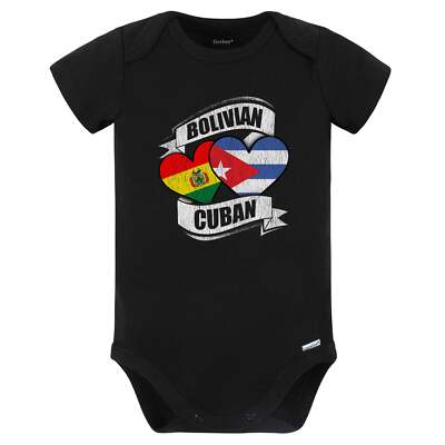 Bolivian Cuban Hearts Bolivia Cuba Flags Baby Bodysuit (Black)